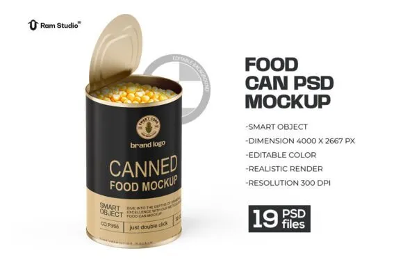 Tin Food Can Packaging Mockup